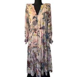 Anthropologie Womens Maxi Dress Size XS Paisley Floral Tiered Cottage Peasant